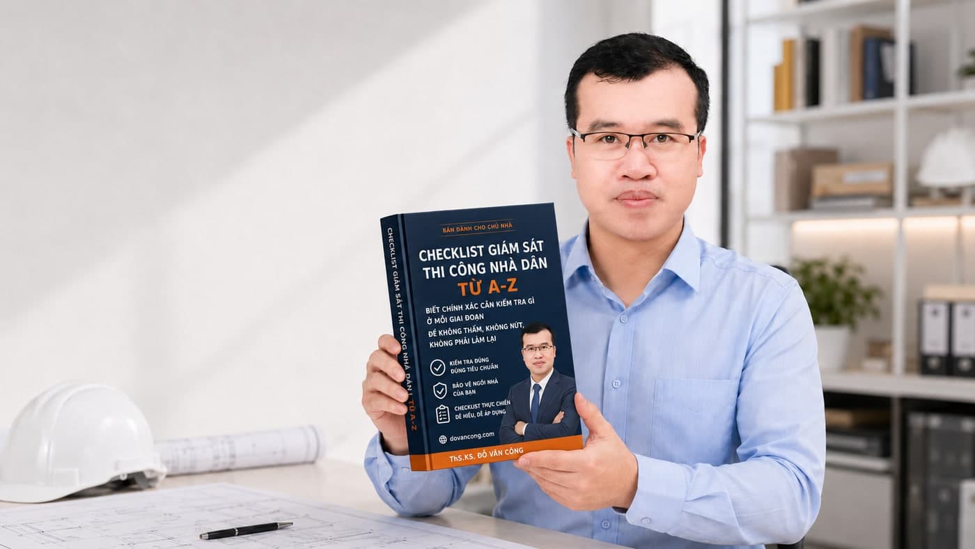 ThS.KS. Đỗ Văn Công cầm bộ Checklist Giám Sát Thi Công Nhà Dân Từ A-Z